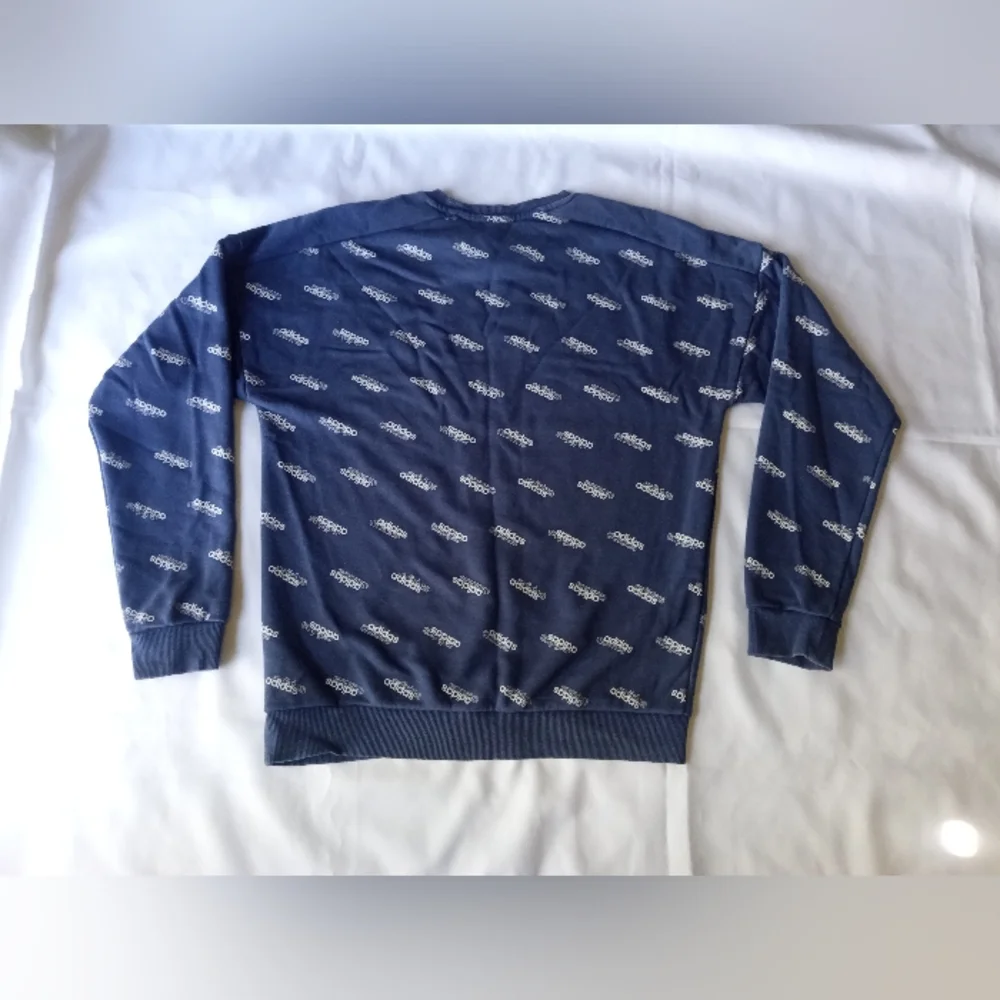 Adidas Favorite Trefoil Tech Indigo Blue All Over Print Logo Sweatshirt Sweater - Picture 8 of 14